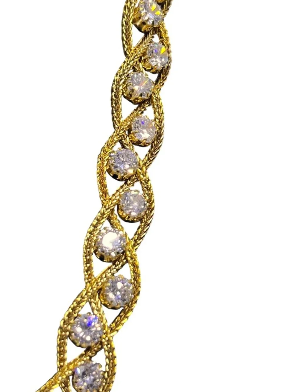 Nolan Miller Gold Tone Braided Wheat Chain Necklace W/ Clear Rhinestones (6307) - Picture 5 of 7